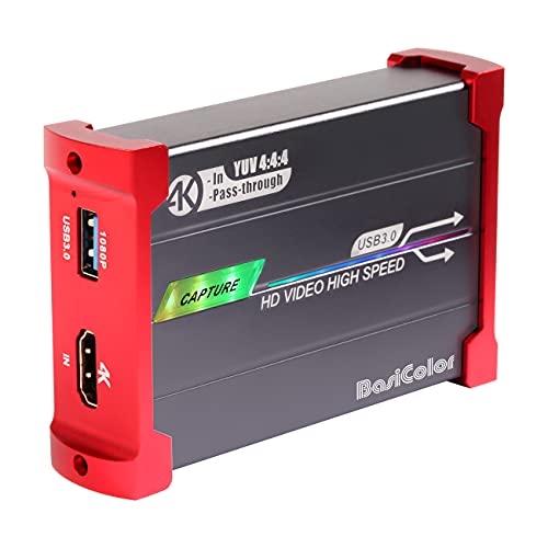 Basicolor 3218 USB3.0 キャプチャーボード switch対応、4K60FPS HDMIゲームキャプチャー パススルー、PS5 / PS4 / Xbox/任天堂 Switch/カメラの録画 実況 配信、Windows/Mac/OBS/X