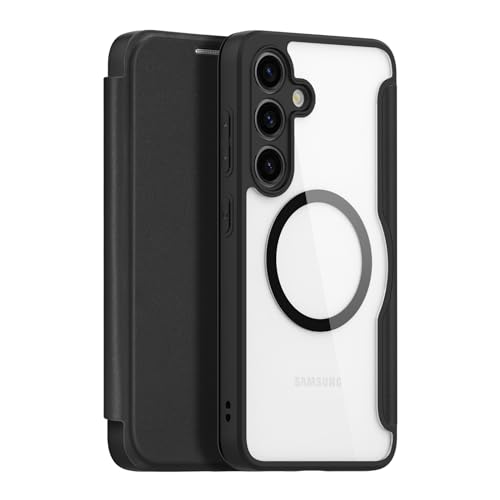 スマホケース Galaxy S24 ケース 手帳型 MagSafe対応 SC-51E対応 ワイヤレス充電対応 背面クリア PU+PC カード入れ ストラップホール おしゃれ 薄型 軽量 ギャラクシーs24 (ブラック)