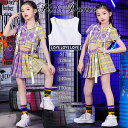 送料無料 子供服 ダンス 衣装 キッズ ダンス衣装 半袖 チェック スカート ヒップホップ タンクトップ hiphop ガールズ 女の子 パープル チェック柄 ボトムス ギンガムチェック 練習着 レギンス ゆったり 体操服 ステージ衣装 おしゃれ 日常着 ダンスウェア 発表会