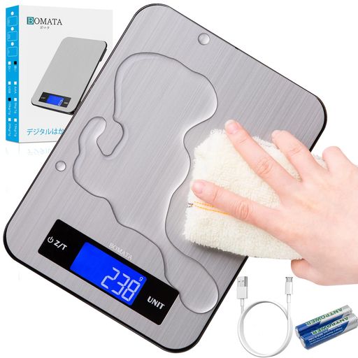 BOMATA(ボマタ)はかりデジタル1g単位15kg表面防水防汚充電式風袋引付きmlモード付き最新の設計と工芸ス..