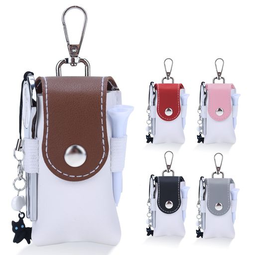 ゴルフボールケースセット2個入りボールポーチ(ボール2個収納)+グリーンフォーク+54mmティー3本付き全ての小物を収納できるオールインワンゴルフ用品簡単着脱タ...