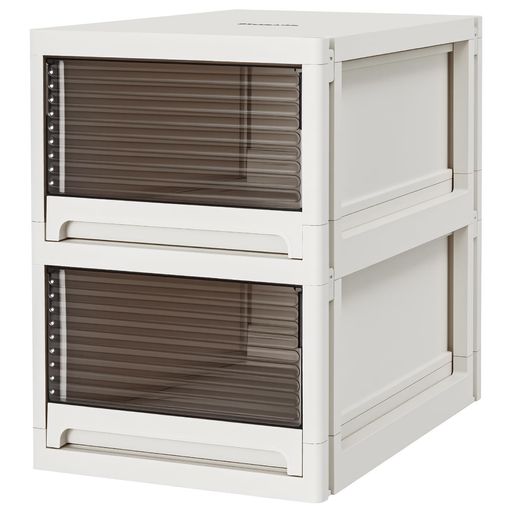 Topfinel衣装ケース2段引き出し簡単組立丈夫で長持ち収納ボックスクローゼット押入れ収納白半透明奥行4..