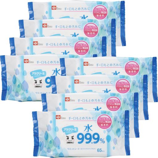 レック(LEC)レックアラクリーネ純水99.9%ウェットシート65枚入x8個【激落ちくん】/手・口もとの汚れに/..
