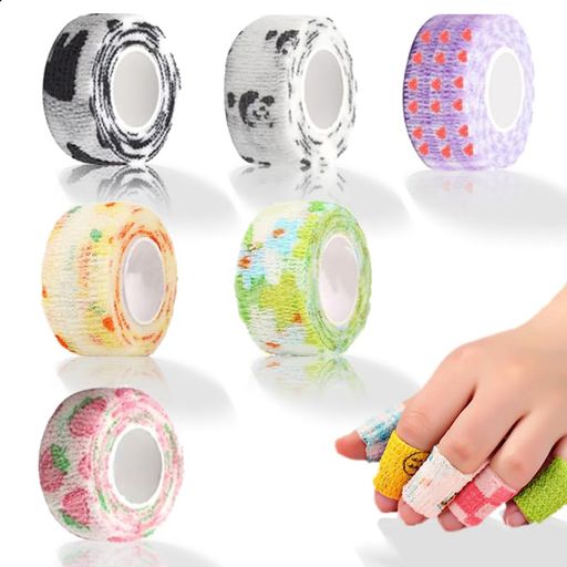 伸縮包帯包帯弾性包帯自己粘着包帯テーピング不織布運動保護ペットフレックス自着性伸縮性バンテージ通気性耐水性可愛い柄足首手首指腕6巻入ハートパンダイチゴ紫2.5cmx4m