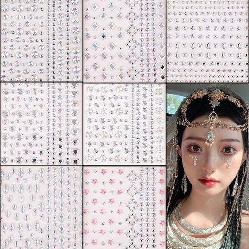 MAEXUSメイクラインストーン7枚のシールキラキラフェイスステッカー3D光るラインストーン顔シールメイ..