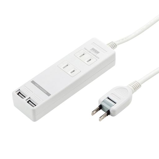 サンワサプライUSBシャッター付きタップ(2P・2個口・3m)TAP-B110USH-3W