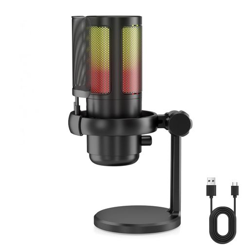 USBコンデンサーマイクPCマイクゲーミングマイクカーディオイド指向性192kHz/24bitRGBライトプラグ&プ..