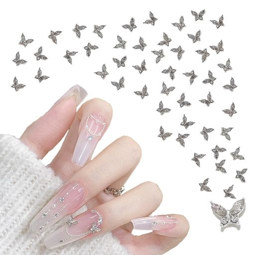 50個セットネイルパーツ蝶々クリア3D立体バタフライネイルアートアクセサリー小さいジルコン可愛いスト..