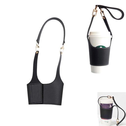 Mirhuaカップホルダードリンクホルダーブラックドリンクホルダー持ち歩き持ち歩きに便利缶ホルダーPUレザー手提げボトルホルダー