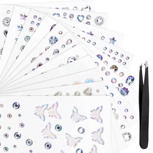 12枚セットラインストーンシール3Dキラキラ顔シールフェイスステッカーカラフルアイメイクネイルパーツ..