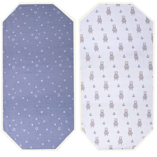 BRILBEコットカバー通気性改善60x130cm裏面メッシュ四隅ゴム付き名前書き保育園用幼稚園用(星&熊の2枚..