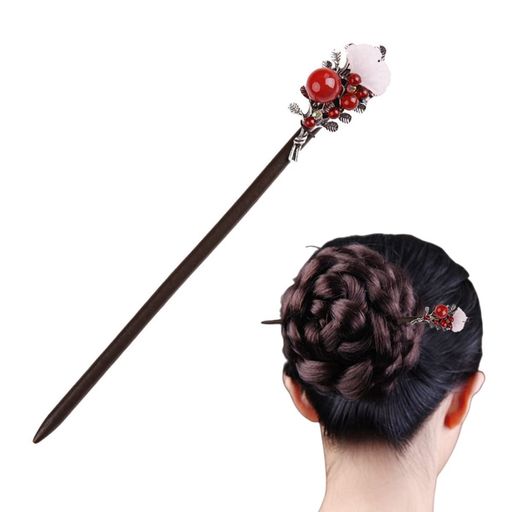 Frcolorかんざし木製簪一本挿髪留めヘアアクセサリー黒檀瑪瑙古典柄ヘアアレンジ成人式浴衣和装留袖髪..