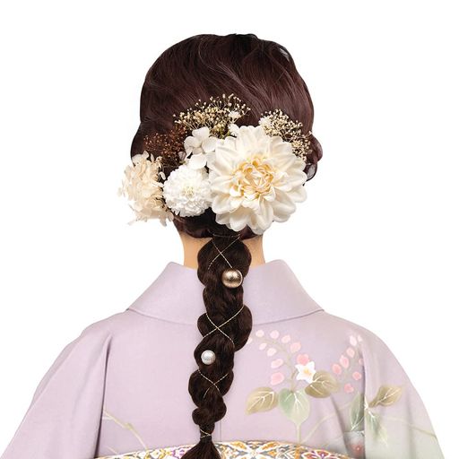 OTAKUMARKET髪飾り浴衣成人式七五三髪飾り花袴着物振袖和装卒業式結婚式髪留め女の子子供高級造花ヘアアクセサリー4カラー(白)