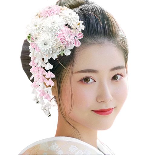 髪飾り振袖成人式kk-081白ホワイトつまみ細工花フォーマル