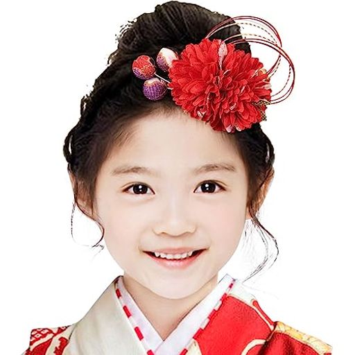 OTAKUMARKET髪飾り七五三浴衣髪飾り袴成人式花着物和装卒業式結婚式髪留め水引きヘアアクセサリー5カラー(赤)1枚