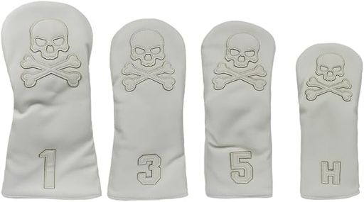 ScottEdward4点セットホワイトスカルゴルフクラブカバー、厚手合成皮革、防水・耐磨耗性、#1#3#5#H用、..