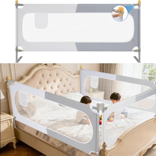 BQKOZFINベッドガードベッドフェンス分解式サイドガード赤ちゃんベビーサークル幅180*高さ63cm高さ調節..