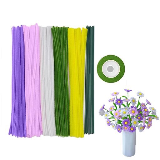 手芸モールデージ造花花束ギフト材料DIY手芸素材記念日/誕生日/母の日/バレンタインデー贈り物手作り用造花セット人工花茎とフラワーテープ付き(パープル)