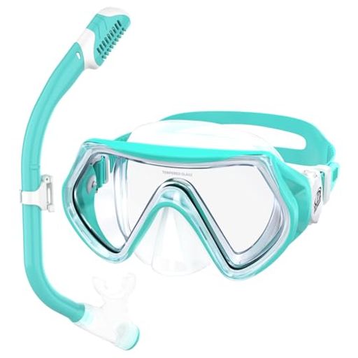【2点セット】Findwayマスク&スノーケルセット子供シュノーケリングキッズシュノーケル子供ダイビングマスク曇り止めUVカット強化ガラスシリコーン製装着簡単超コスパ耐衝撃高密着性5才…
