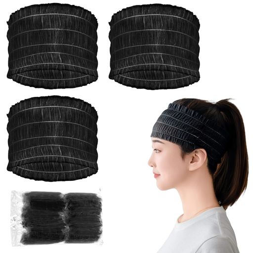 koundeneko使い捨てヘアバンド100枚セット個包装伸縮性ヘアキャップ不織布製軽量ヘッドバンド大容量業..