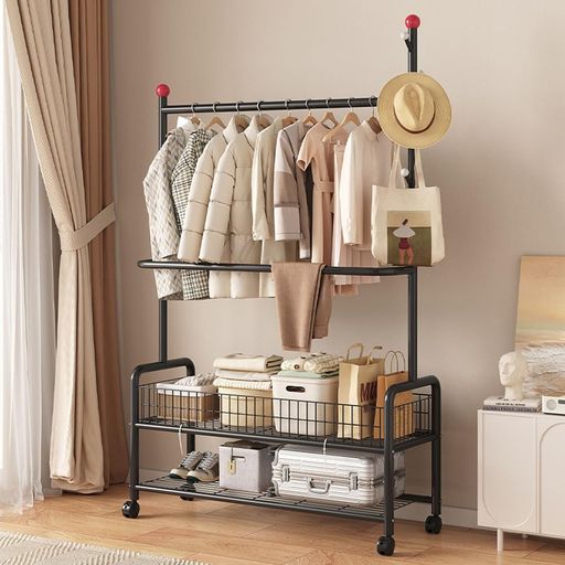 LNYCJPハンガーラック2メッシュ棚付きパイプハンガーラック洋服ラックコートラック衣類ラック洋服掛け..