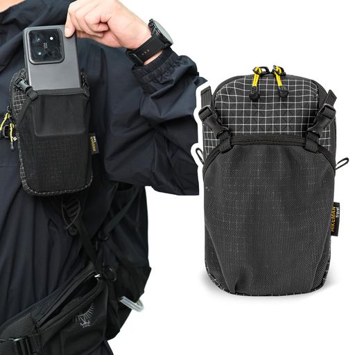 スマホポーチリュック取り付け登山アウトドアベルトポーチリュックにつける登山用ザックに付けて6.5インチまで対応便利2台収納ズレ防止軽量防水ファスナーメンズ登山旅...