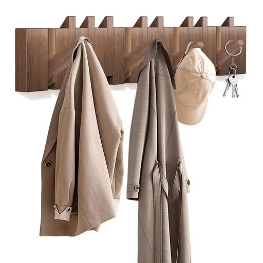 BAOYOUNI壁掛けフックウォールハンガーウォールフックコートラック洋服掛け帽子掛けピアノ鍵盤デザインインテリア引っ込み式玄関収納壁掛け収納(ブラウン12連)