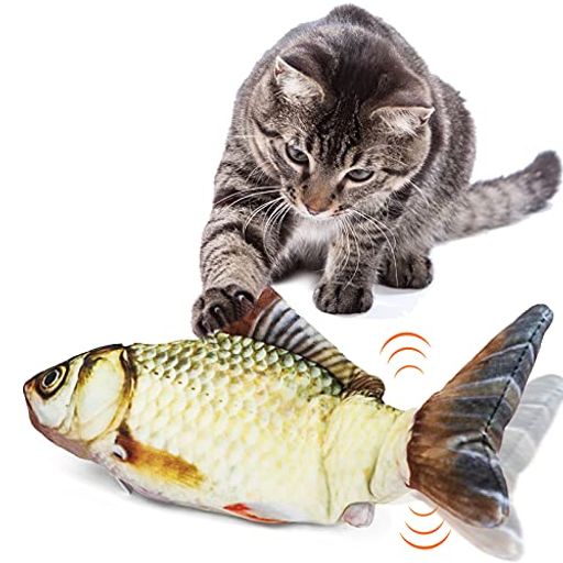 Aurako猫おもちゃ電動ペットおもちゃ魚猫用ぬいぐるみシミュレー魚電動魚USB充電式噛む動ける魚取り外して洗えるおもちゃの魚ねこ用運動不足解消爪磨きおもちゃ(黄色いソウギョ)
