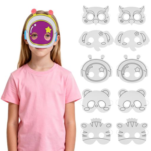 [Toyvian]お面仮面可愛い動物無地色塗りお面コスプレ未塗装手描きお面diy手作り画用紙教材仮面舞踏会誕生日縁日お祭りハロウィンパーティーグッズ動物コスプレアクセサリー10個ホワイト