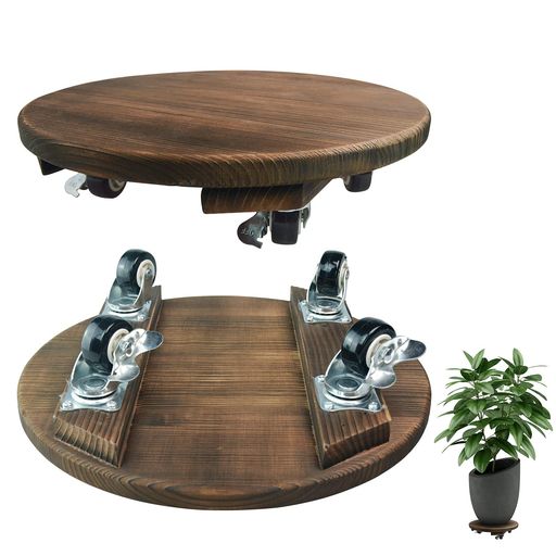 鉢置き台植木鉢台木製鉢置台ロック付きフラワースタンド荷重量50kg丸形木の植木鉢植木鉢受け皿トロリー..