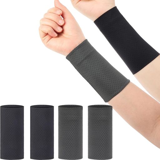 DFsuccesリストバンド12cm薄手肌触り良し冷感夏用サイズ伸縮調整スポーツ用速乾汗止めバンド通気性いいバスケ野球テニススポーツ左右兼用黒+ダークグレー4個セット(12cm)