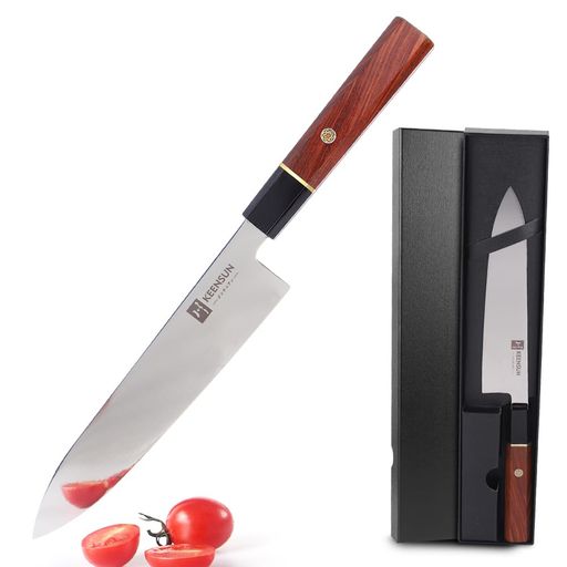 KEENSUN8インチ三徳包丁出刃包丁9Cr18MoV鋼鏡面研磨ブレード柳刃(片刃)刃渡210mm右利き牛刀家庭用魚魚..