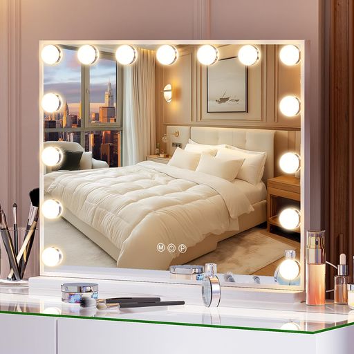 FENCHILIN女優ミラーハリウッドミラー化粧鏡壁掛け/卓上両用USBポート付き三色照明モード無段階調光15..