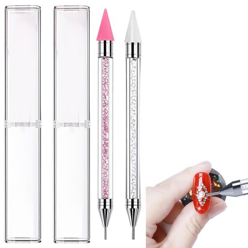OKAWASIラインストーンピッキングペンネイル両用2本セット(ピンク&ホワイト)ワックスステンレスヘッドでストーン接着除去が超簡単ダイヤモンドペインティングネ...