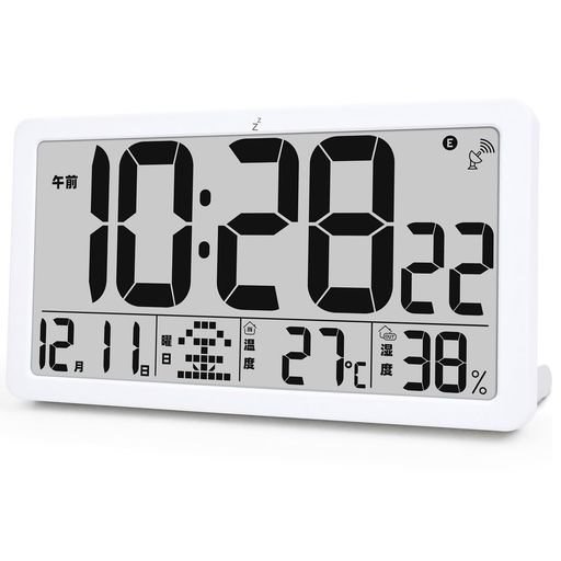 MYAQHデジタル電波時計置き時計‎‎電池式大画面壁掛け時計シンプル目覚まし時計自動時刻合わせクロックカレンダー高齢者に向け見やすい時計温度湿度・日付・曜日・秒表示高精度クロ…