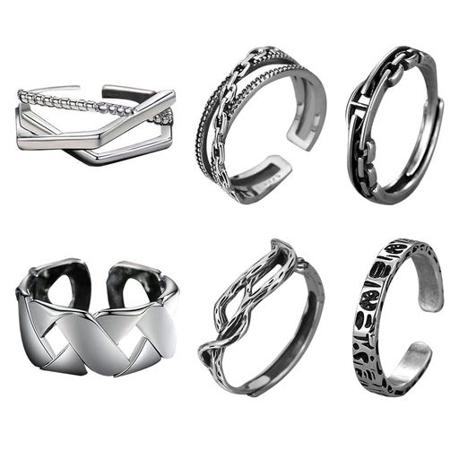 [SYSPDM]ファッションリング指輪6点セットレディースメンズリングアクセサリーおしゃれシンプルシルバ..