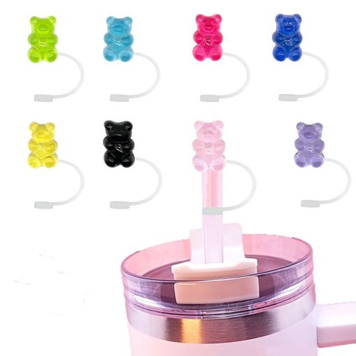 ストローカバー10個装スタンレーストローキャップシリコンストロー蓋かわいいクマ型ストローストッパー..
