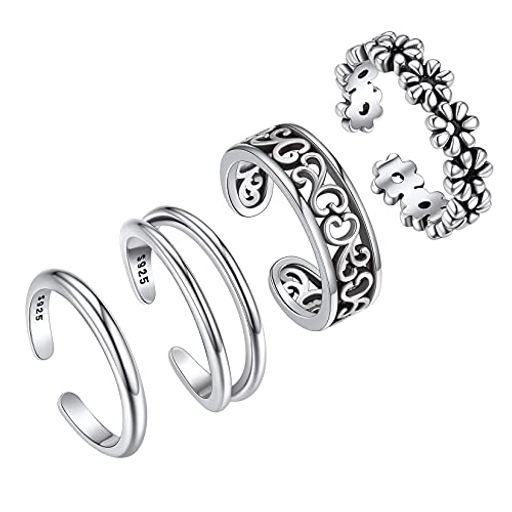 [Silvora]トゥリングレディースピンキーリングシルバー925指輪フリーサイズかわいい4点セットハワイアンジュエリー