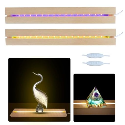 Mchodare木製LEDアクリルスタンド光る展示台ナイトライトランプベース台座LEDディスプレイライトインテ..