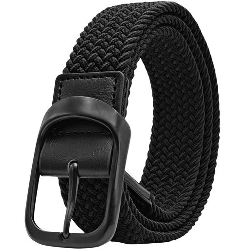 [Ihaivoc]ベルトメンズメッシュベルト編み込みゴムゴルフカジュアルフリーサイズ伸縮伸びる穴なし大きいサイズビジネスストレッチ紳士(ブラック-ブラックバックル[約100cm][ウエスト:85~95cm])