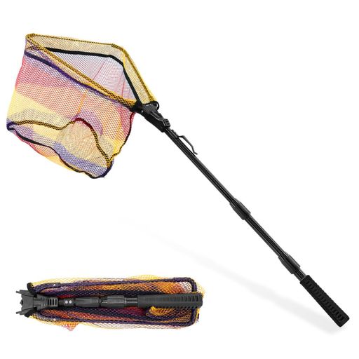 KOMCLUB玉網タモ網折りたたみ式ランディングネットガラス繊維伸縮式調節可能三角網ワンタッチネットラ..