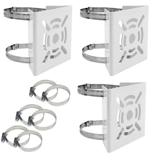 3PCS防犯カメラポール取付金具ブラケットスタンドハウジング穴開けビス止め不要監視カメラダミーハウジングブラケット円柱角柱屋外ステンレスバンド12本付き