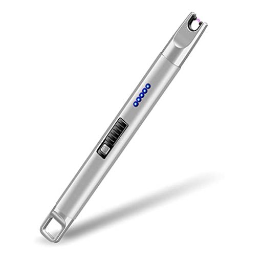 プラズマライター電子ライター点火ライター電気USBライター電量表示充電式火起こし無炎防風スリムろうそくBBQお墓参りアウトドア用ライター(シルバー)