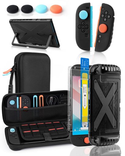 【99.9%成功率】MozanSwitch2専用ケースガラス保護フィルム+分体式設計PCカバー+TPUグリップカバー+収納ケース+スティックキャップ4枚10ゲームカードスロットスイッチ2専用アクセサリーセット…