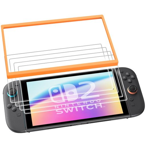 【4枚入り】Switch2保護フィルム+専用ガイドフレーム付き貼り付け簡単自動吸着全面保護耐衝撃9H硬度指..
