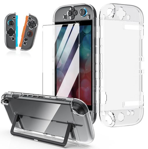 Switch2保護キットAmzstarSwitch2ガラスフィルム+Switch2クリアケース[硬度9H]撥油性飛散防止処理Switch2保護カバーPC+TPU材質改良版ドック対応着脱簡単黄ばみなし
