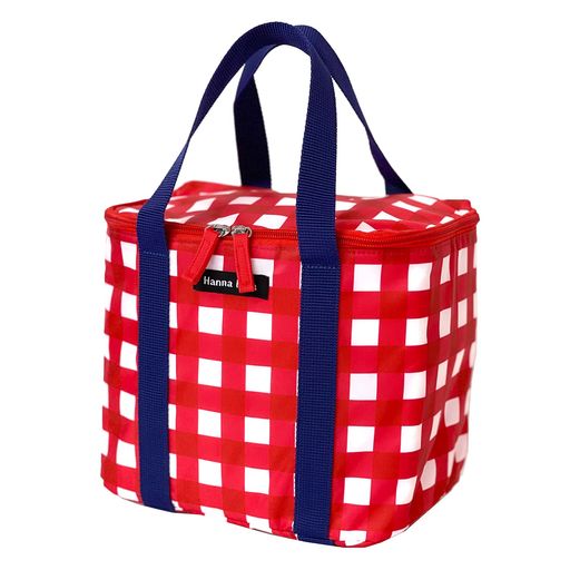 ハンナフラ保温保冷バッグギンガムレッドクーラーバッグ撥水軽量