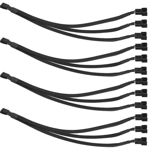 KILIGEN4個4ピンPWMファン分岐ケーブル、スリーブ付き編組アダプターコンピューターPCファン電源延長ケ..