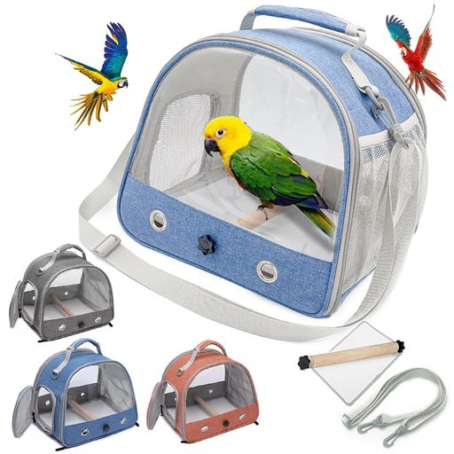 JKOOK鳥キャリー鳥バッグショルダーかけインコキャリー鳥かごキャリーバッグ鳥用お散歩ケージお出かけバードキャリア外出持ち運び止まり木付き折り畳み式で収納ラクラク透明で通気メ…