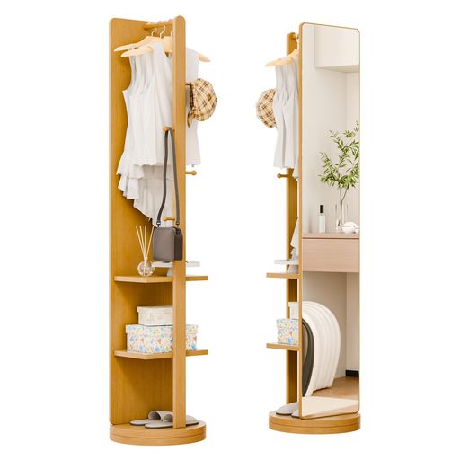 YASICA全身鏡ハンガーラック付姿見収納付ミラー鏡全身姿見360o回転スタンドミラーHD鏡面3in1の機能スリ..